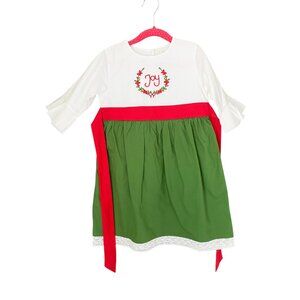 Honeydew Embroidered “”JOY” Dress with Tie Sash Green Size 4T